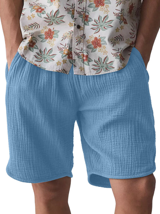 Men's Textured Cotton Pocket Casual Loose Versatile Shorts