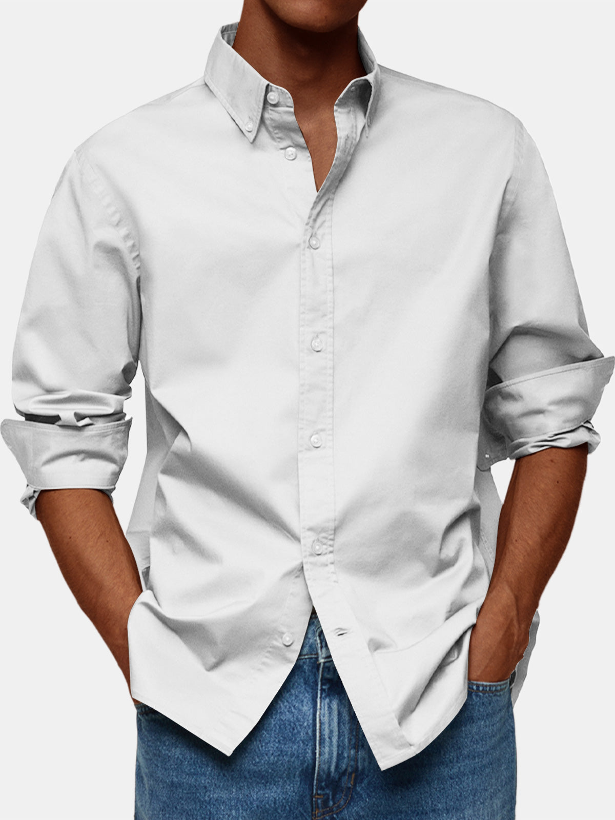 Men's Retro Solid Color Casual Lapel Comfortable Long Sleeve Shirt