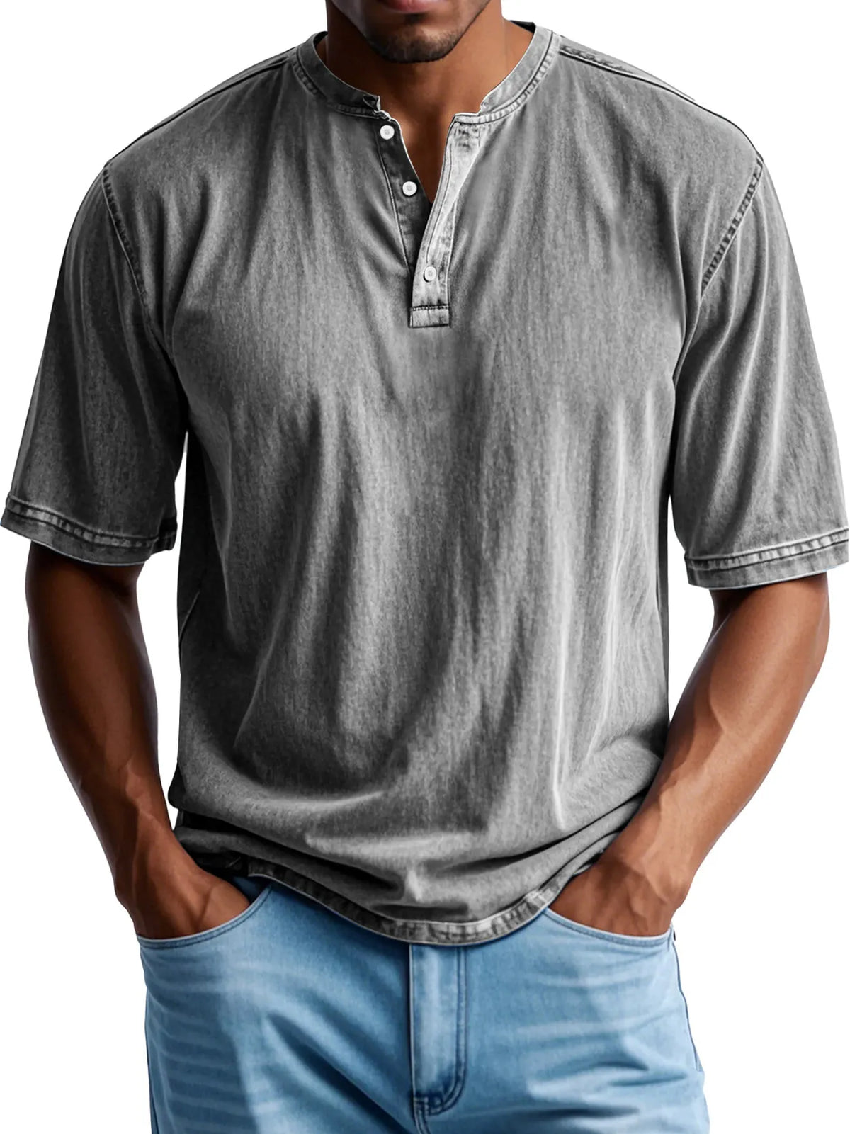 Men's Retro Casual Button Up Comfortable Solid Color Short Sleeve Henley Shirt