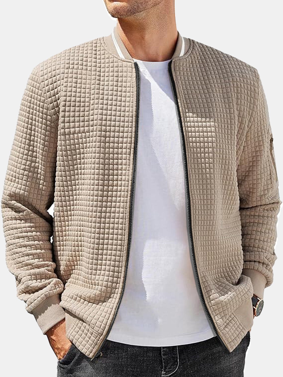 Men's Casual Solid Color Comfortable Square Zipper Baseball Shirt Jacket