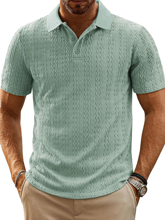 Men's Fashion Everyday Jacquard Fabric Short-sleeved Lapel Pocket Polo Shirt