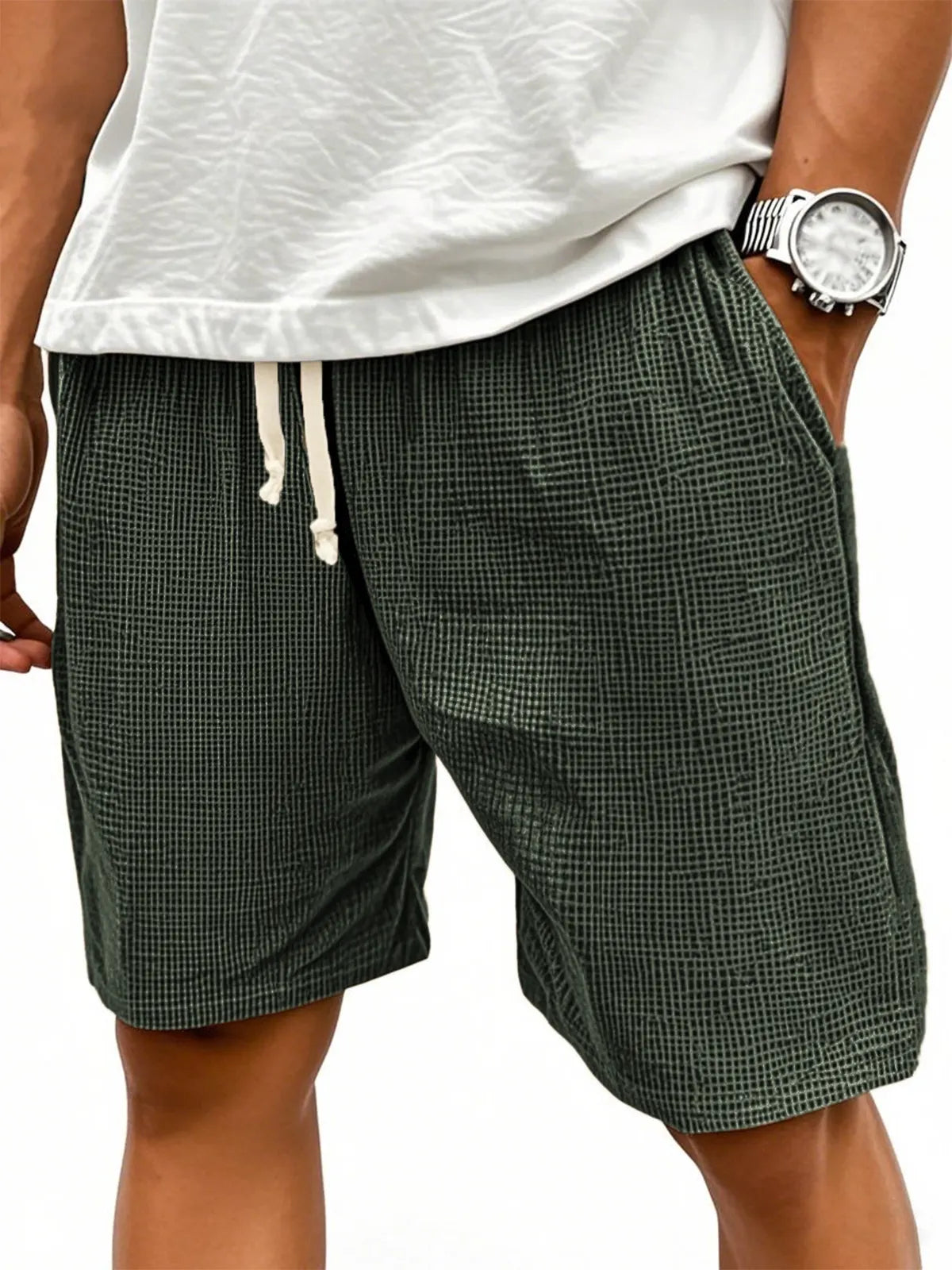 Men's Comfortable Waffle Texture Lace-up Stylish Casual Loose Shorts