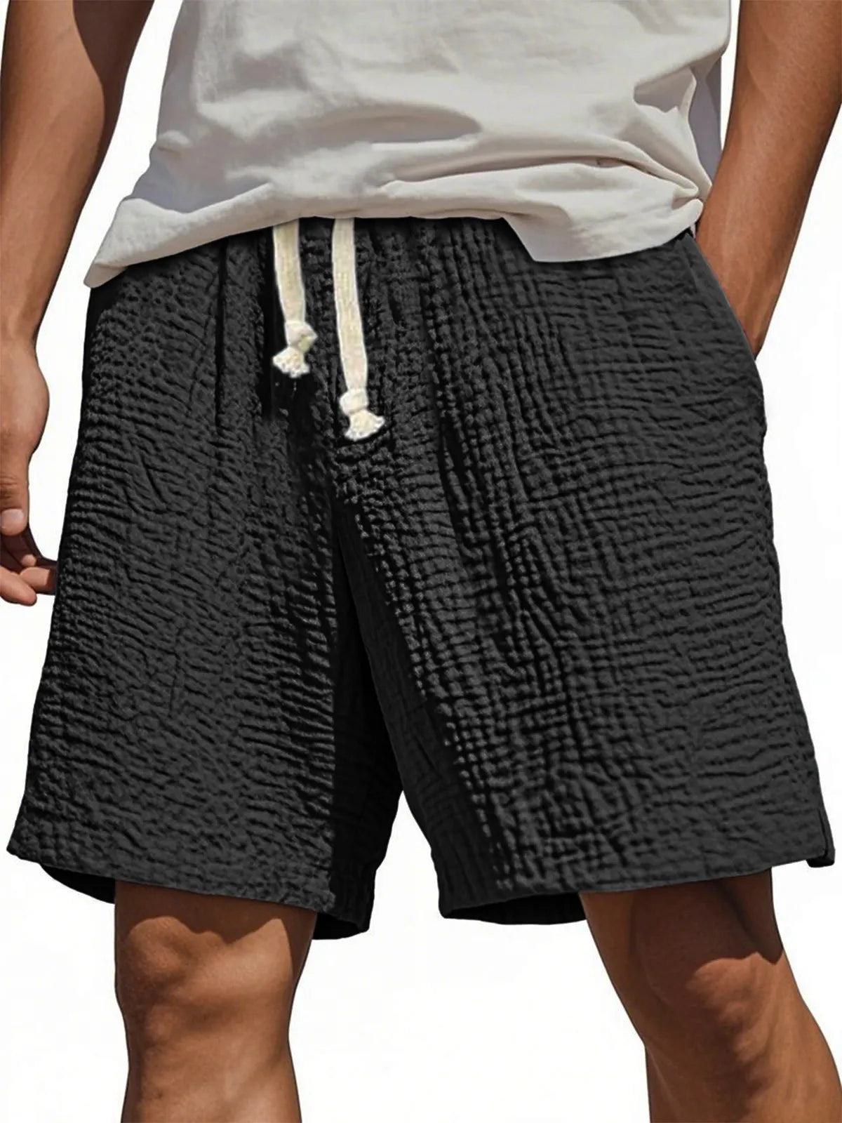 Men's Stylish Wrinkled Textured  Lace-up Casual Shorts