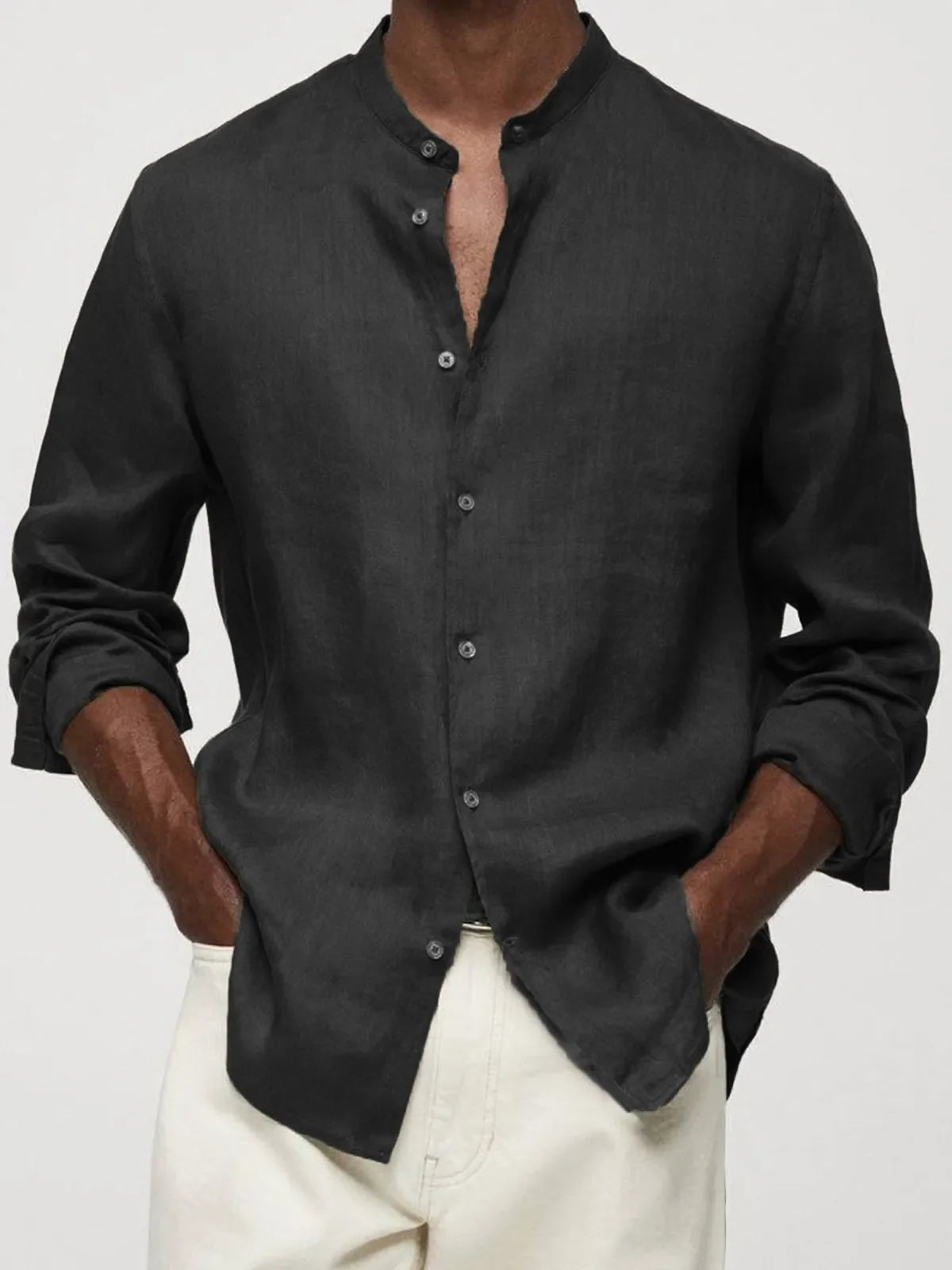 Men's Cotton And Linen Retro Stand-up Collar Daily Casual Basic Shirt