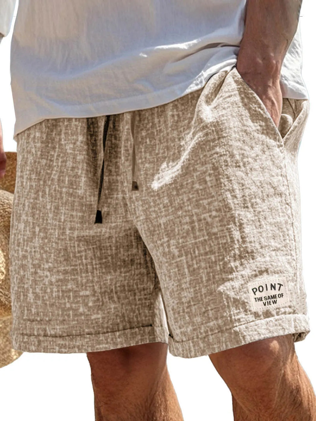 Men's Fashion Casual Hemp Fabric Pocket Embroidered Logo Shorts