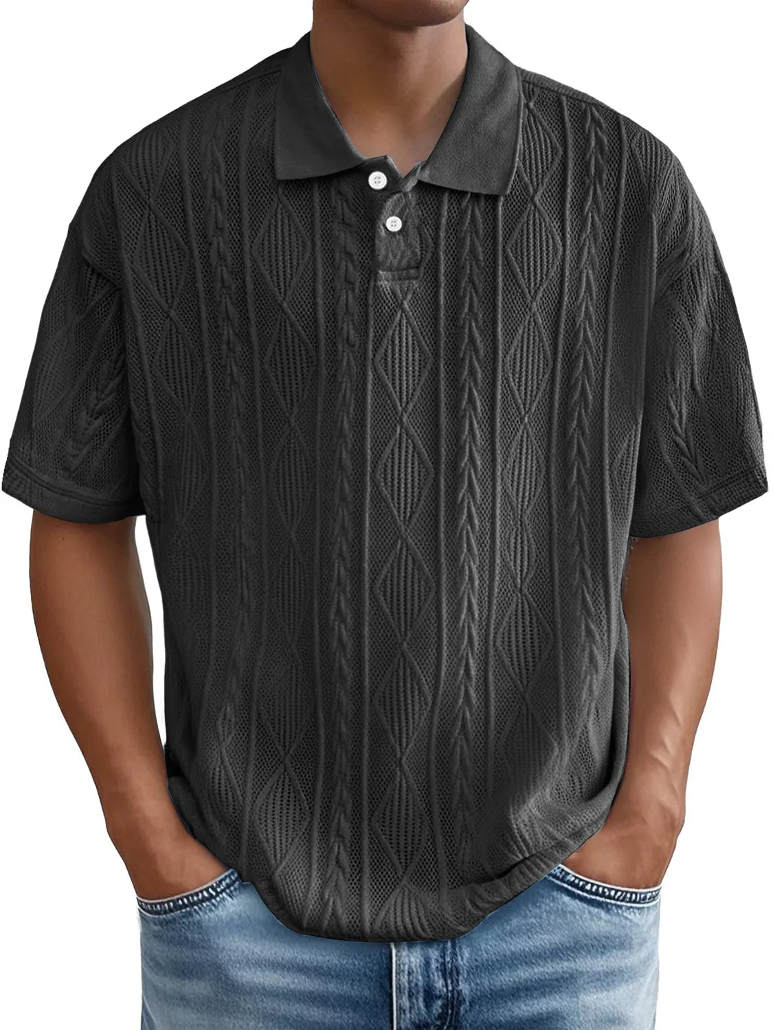 Men's Daily Casual Jacquard Texture Casual And Comfortable Short-sleeved Polo Shirt