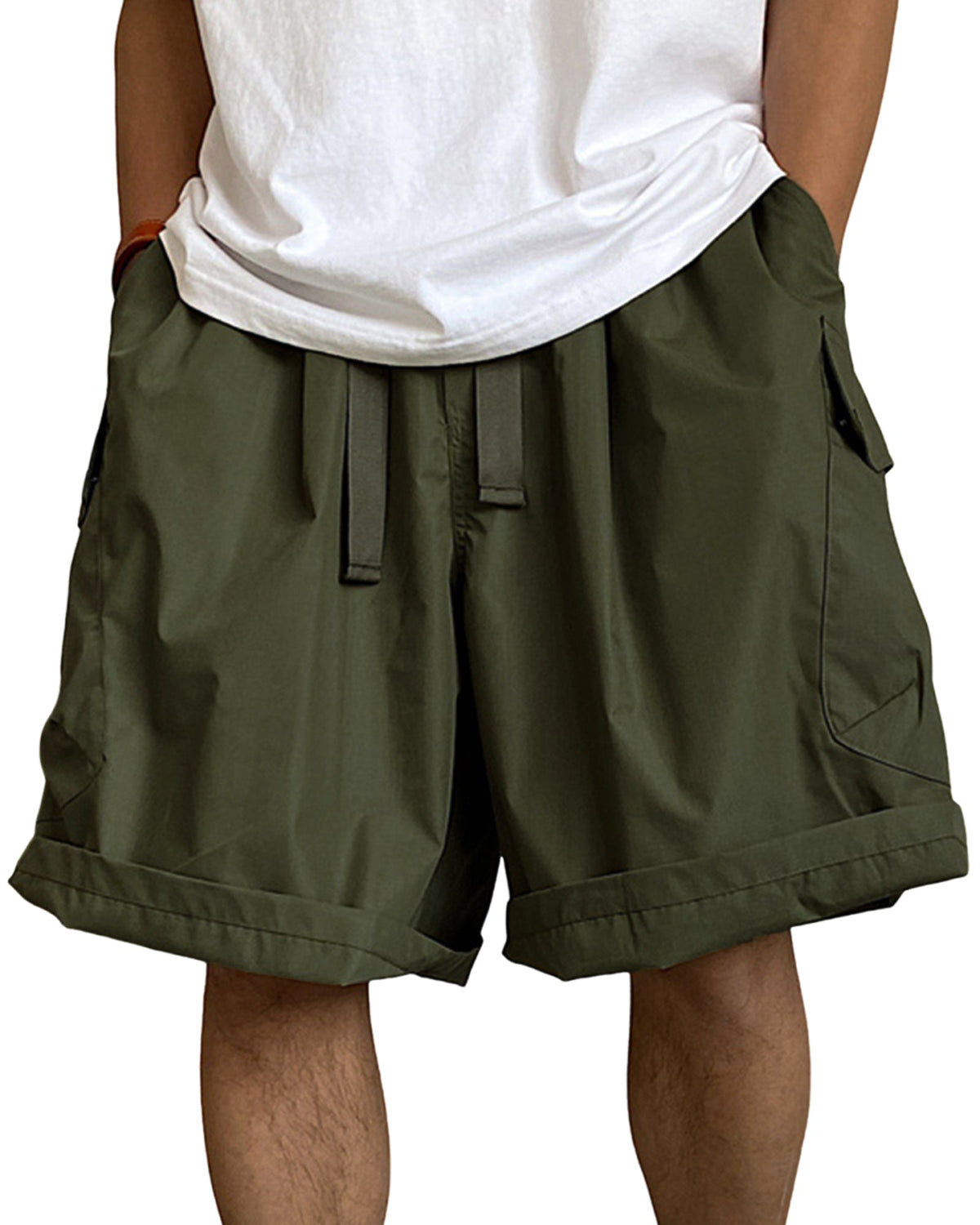 Men's Multi-Pocket Cargo Shorts Breathable Loose Drawstring Shorts with Side Pockets
