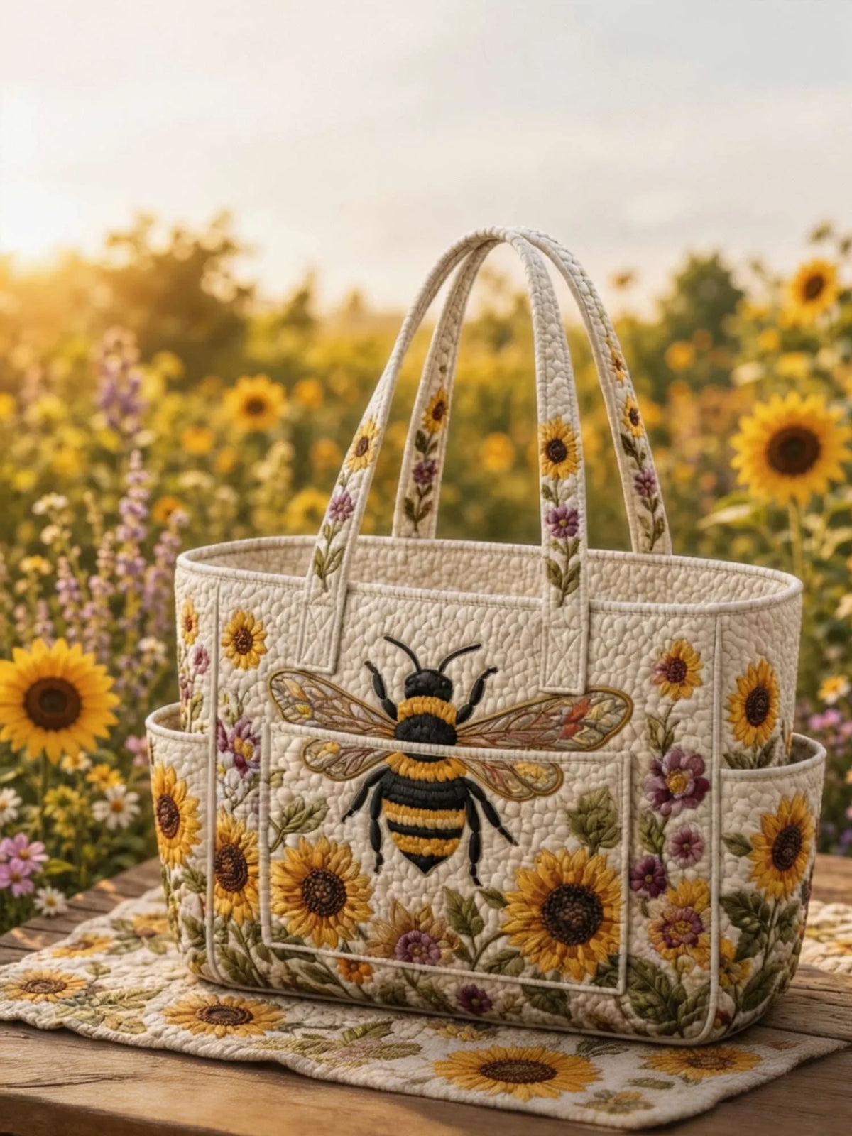Bee Cozy Multiple Pockets Quilted Tote Bag