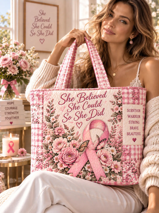 Survivor Warrior Strong Brave Beautiful Breast Cancer Awareness Tote Bag