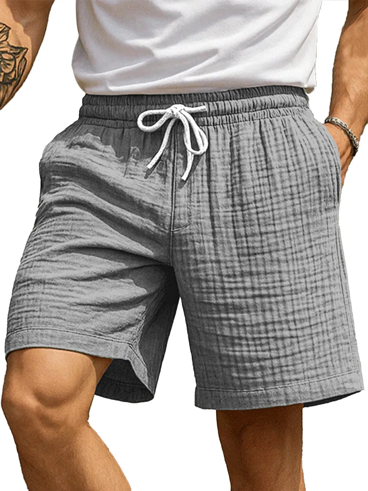 Men's Casual Hawaiian Pleated Textured Beach Shorts
