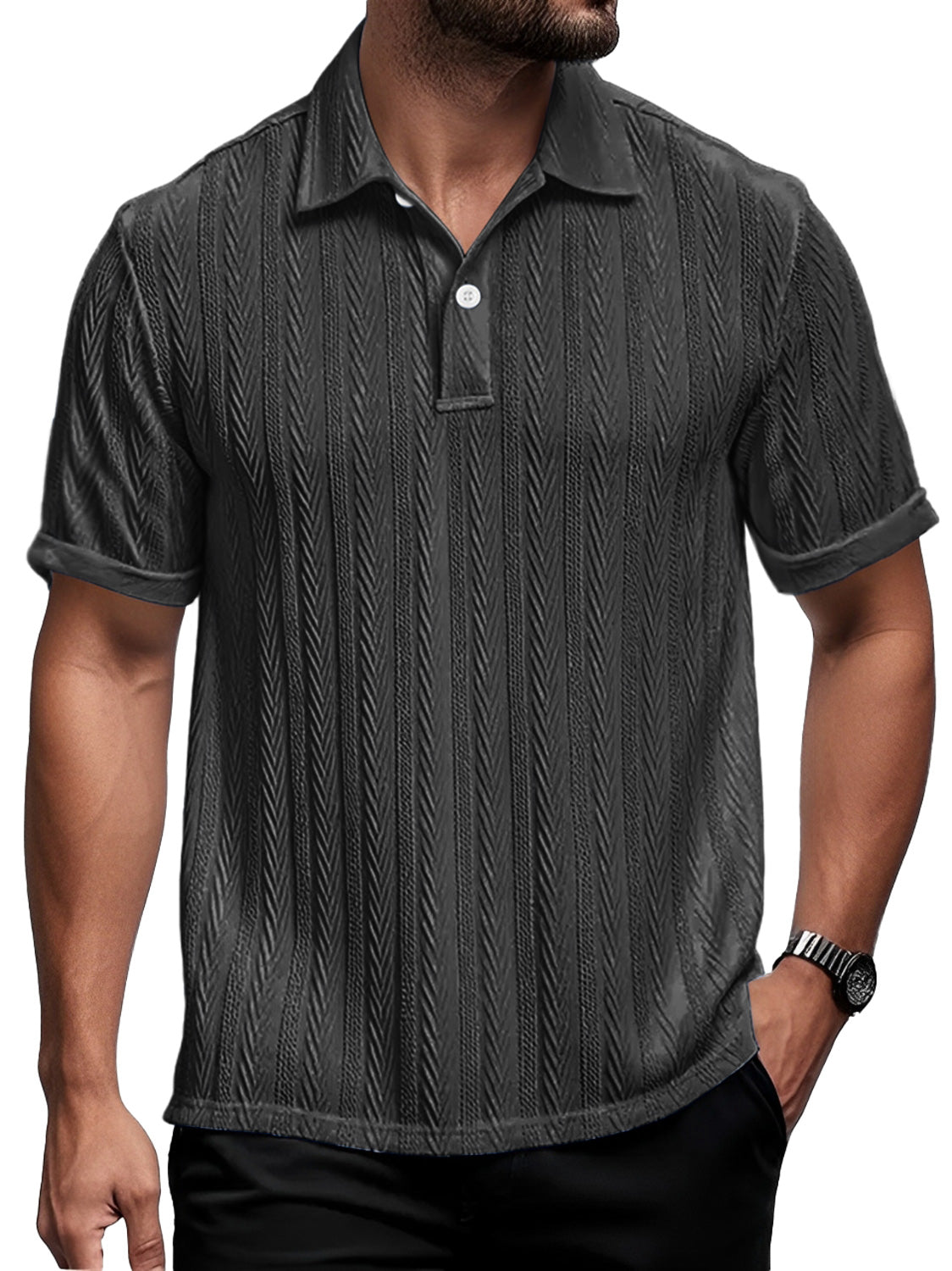 Men's Daily Casual Lapel Texture Comfortable Short-sleeved Polo Shirt