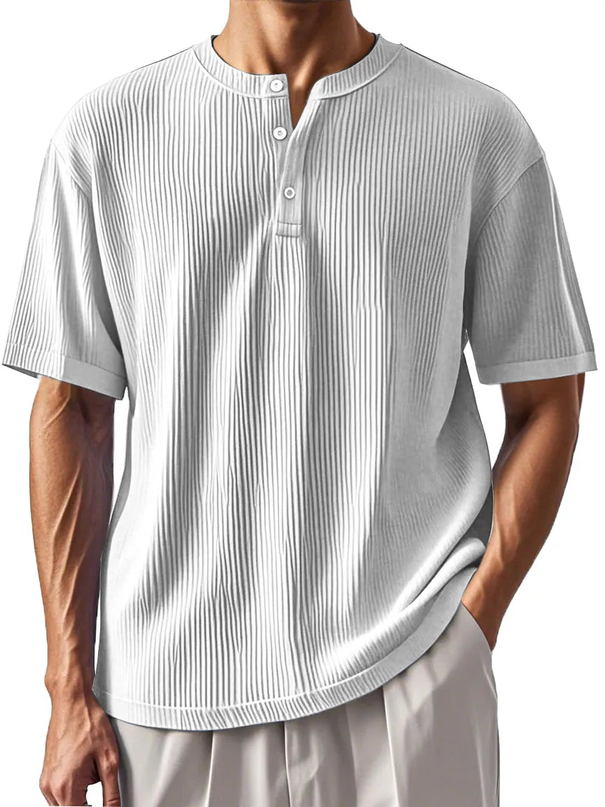 Men's Daily Pitted Textured Short-sleeved Henley Shirt