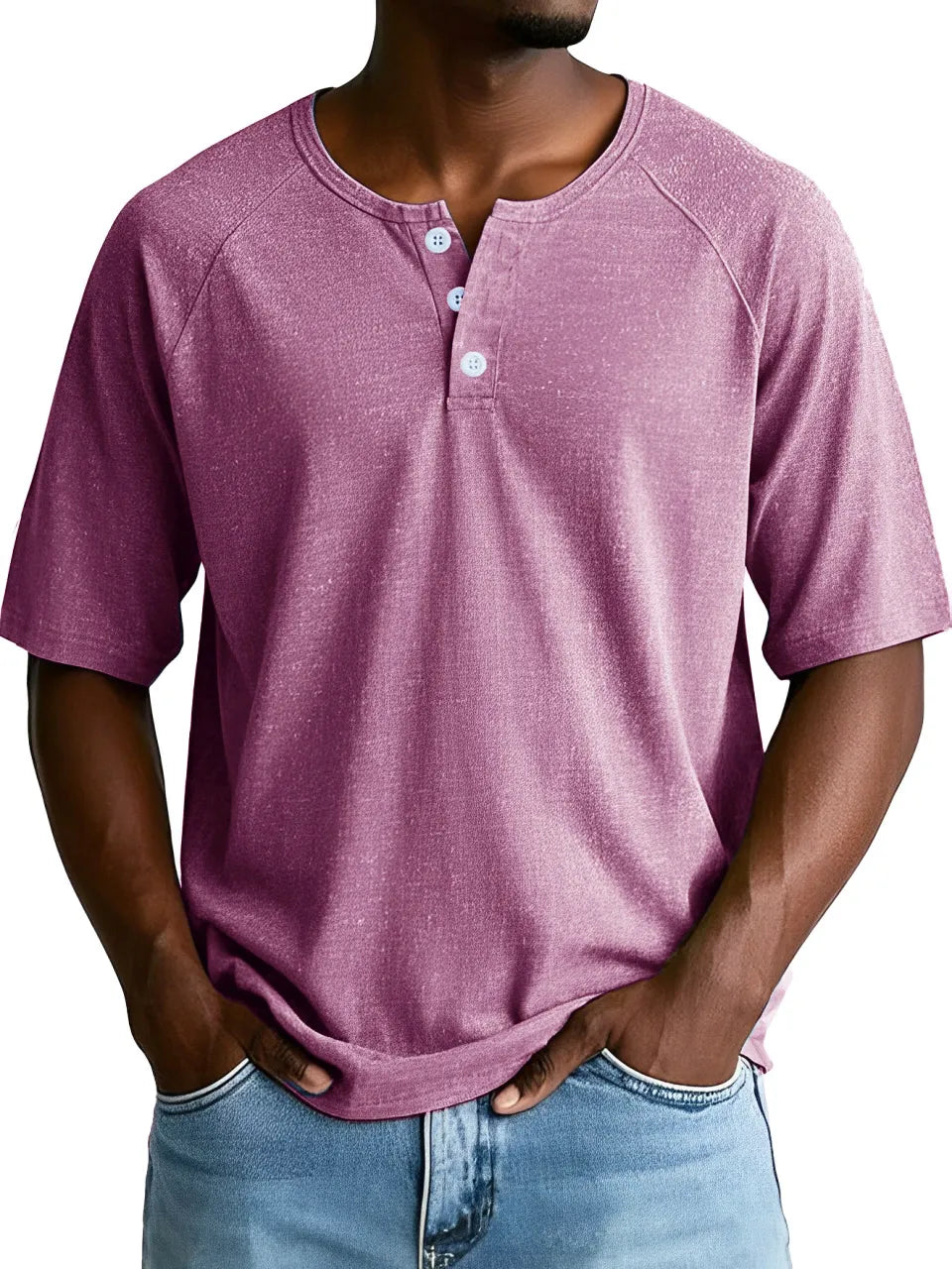 Men's Fashion Retro Sports Raglan Short Sleeve Button-Down Henley Shirt