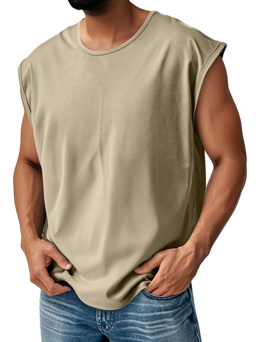 Men's Daily Pure Cotton Round Neck Waistcoat Solid Color Comfortable Sleeveless Vest