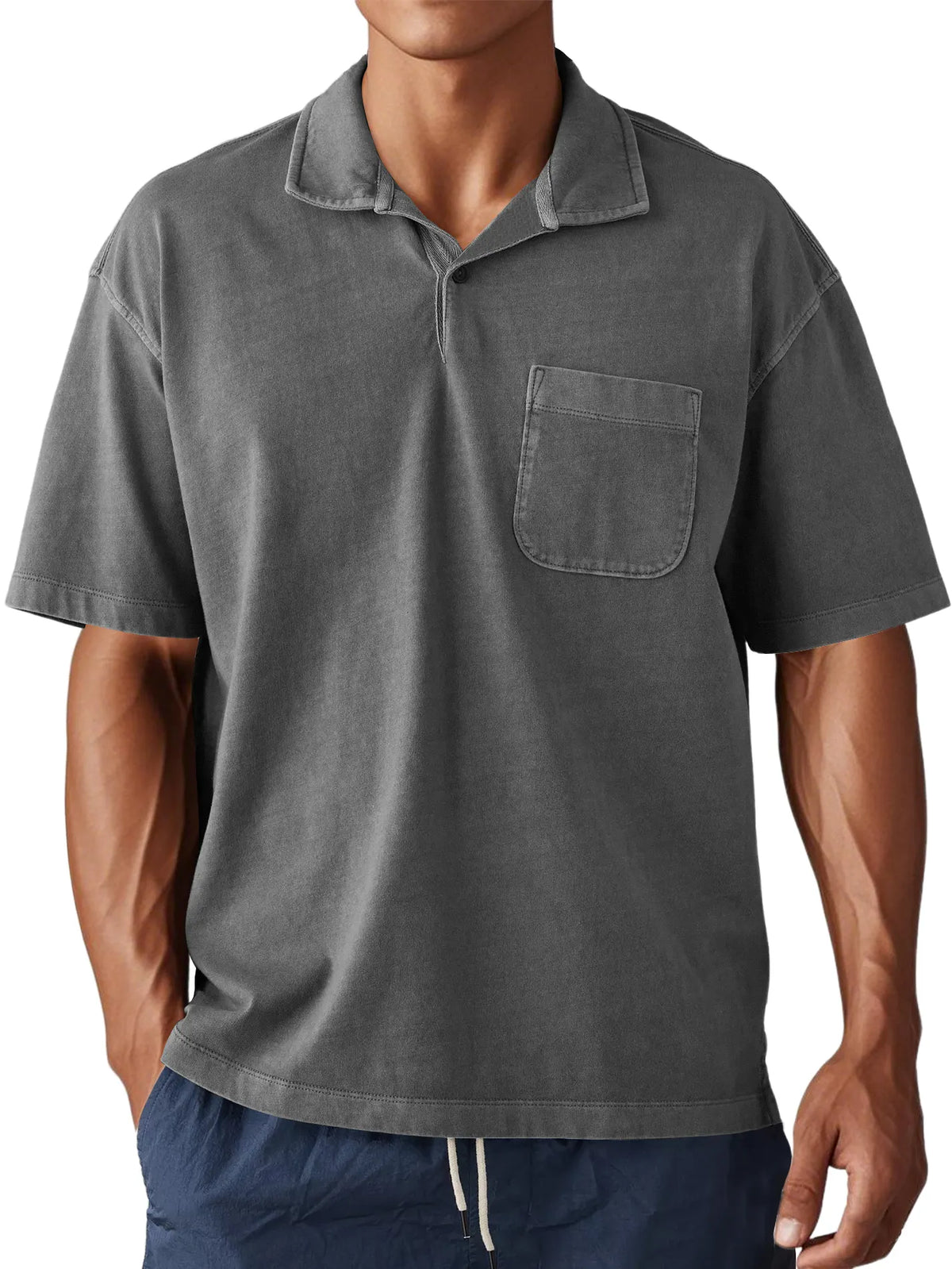 Men's Stylish Retro Washed And Distressed Loose Daily Short-sleeved Polo Top