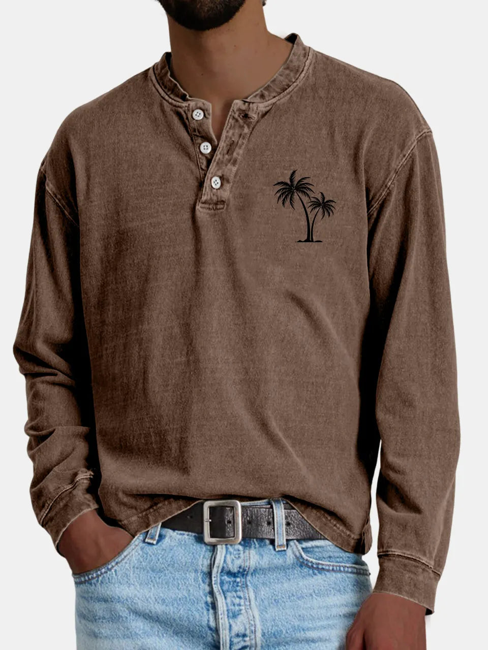 Men's Casual Vintage Coconut Print Button-down Henley
