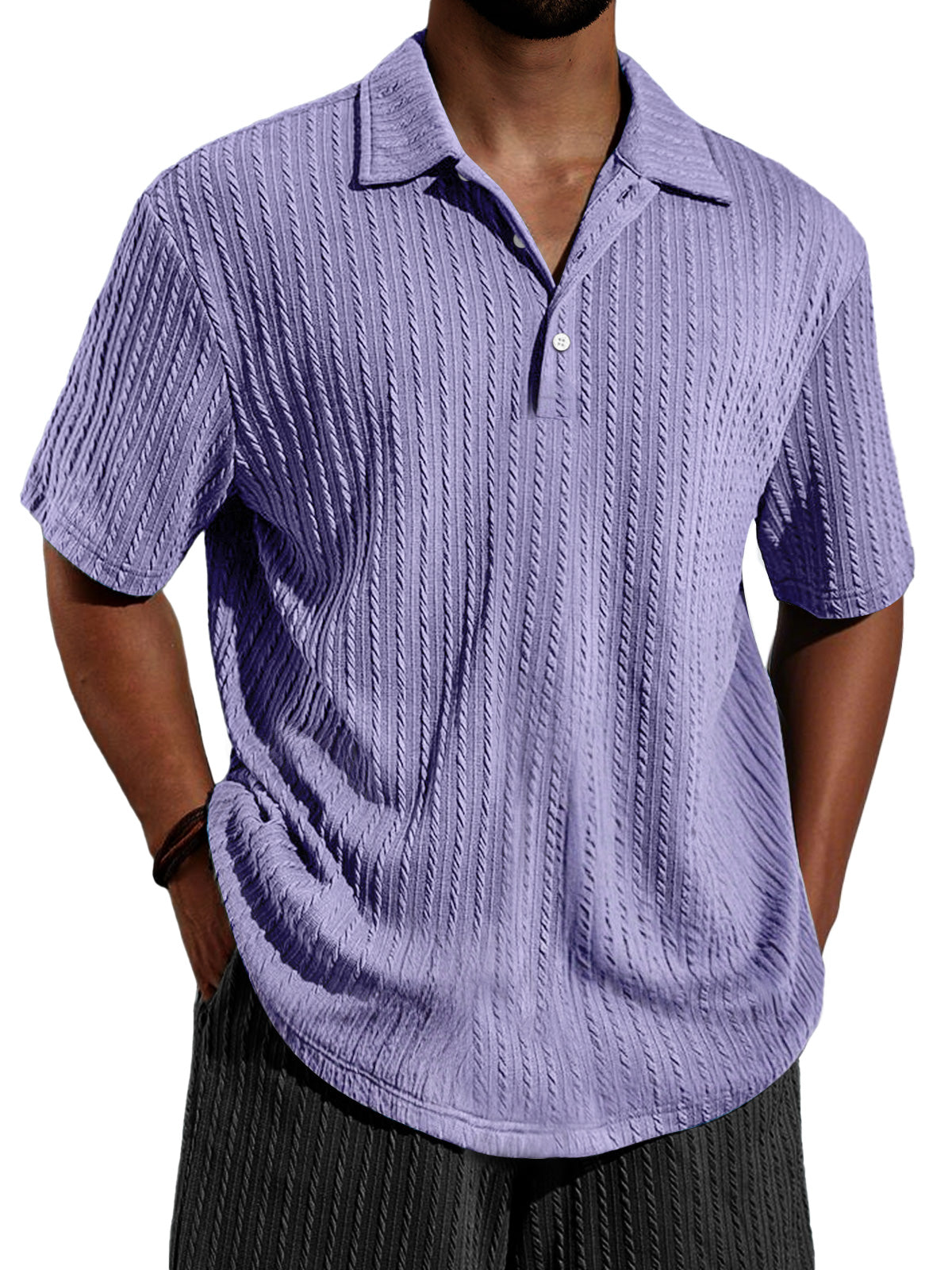 Men's Daily Jacquard Texture Casual Lapel Button Short-sleeved Polo Shirt
