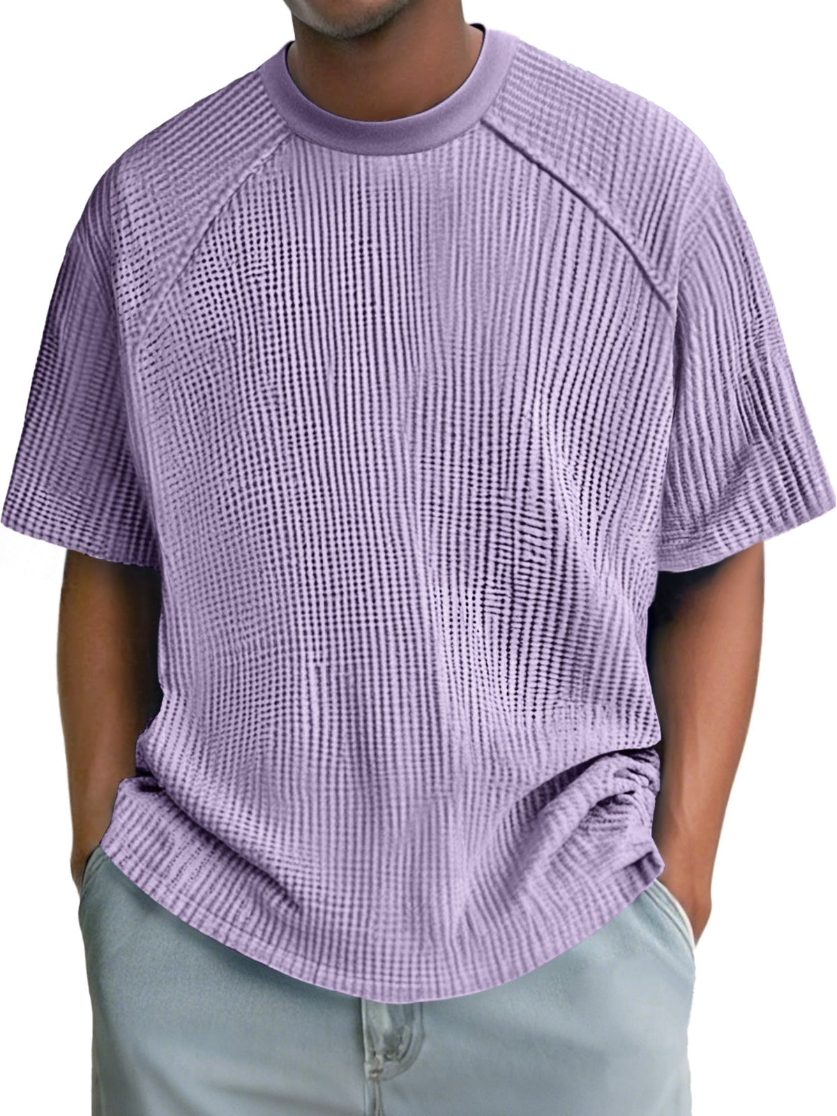 Men's Fashion Waffle Raglan Round Neck Comfortable Short Sleeve T-Shirt
