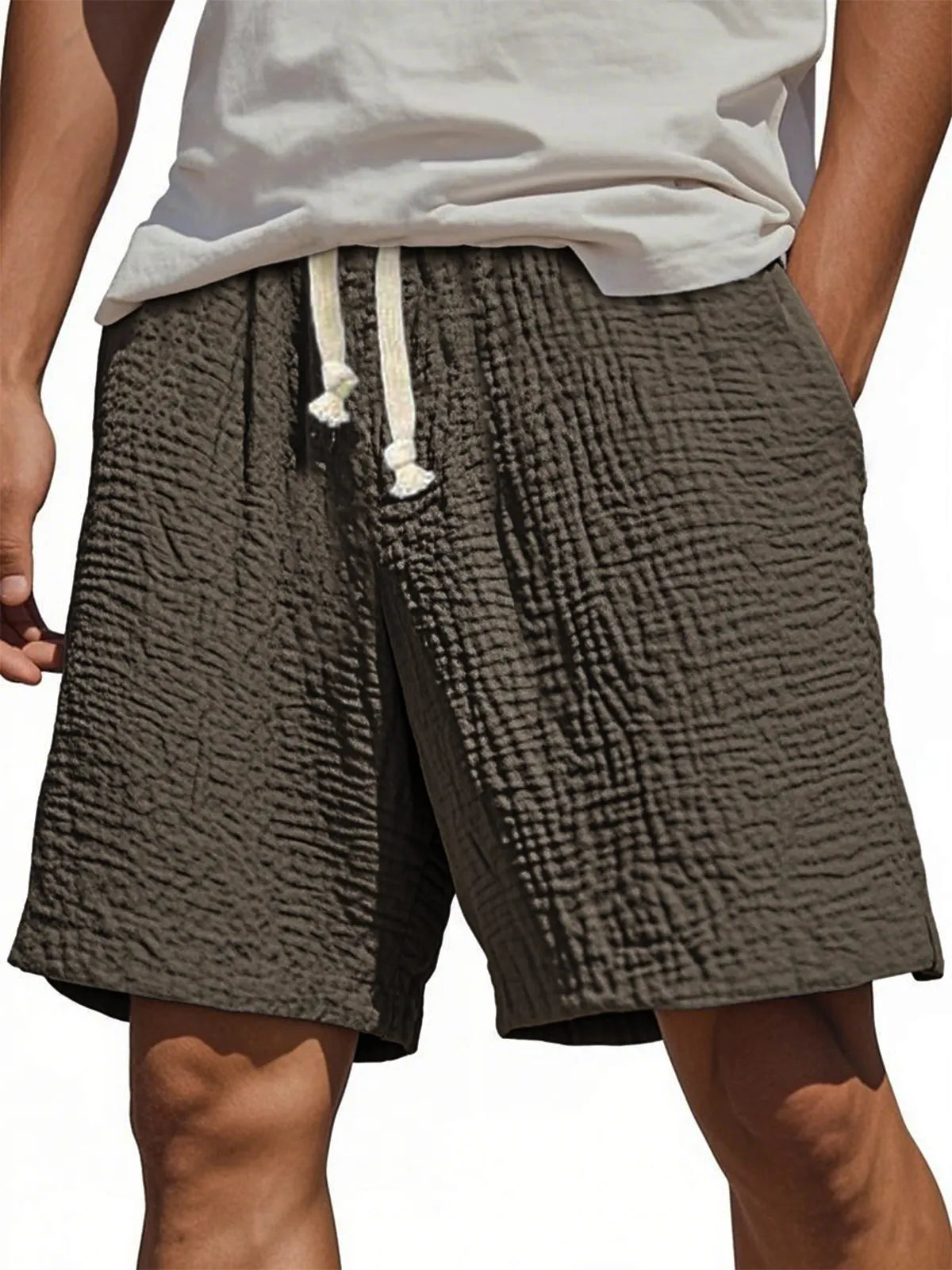 Men's Stylish Wrinkled Textured  Lace-up Casual Shorts
