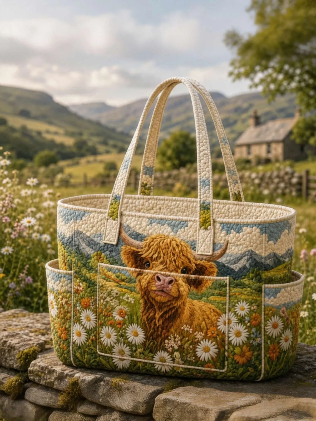 Bloom Highland Multiple Pockets Quilted Tote Bag