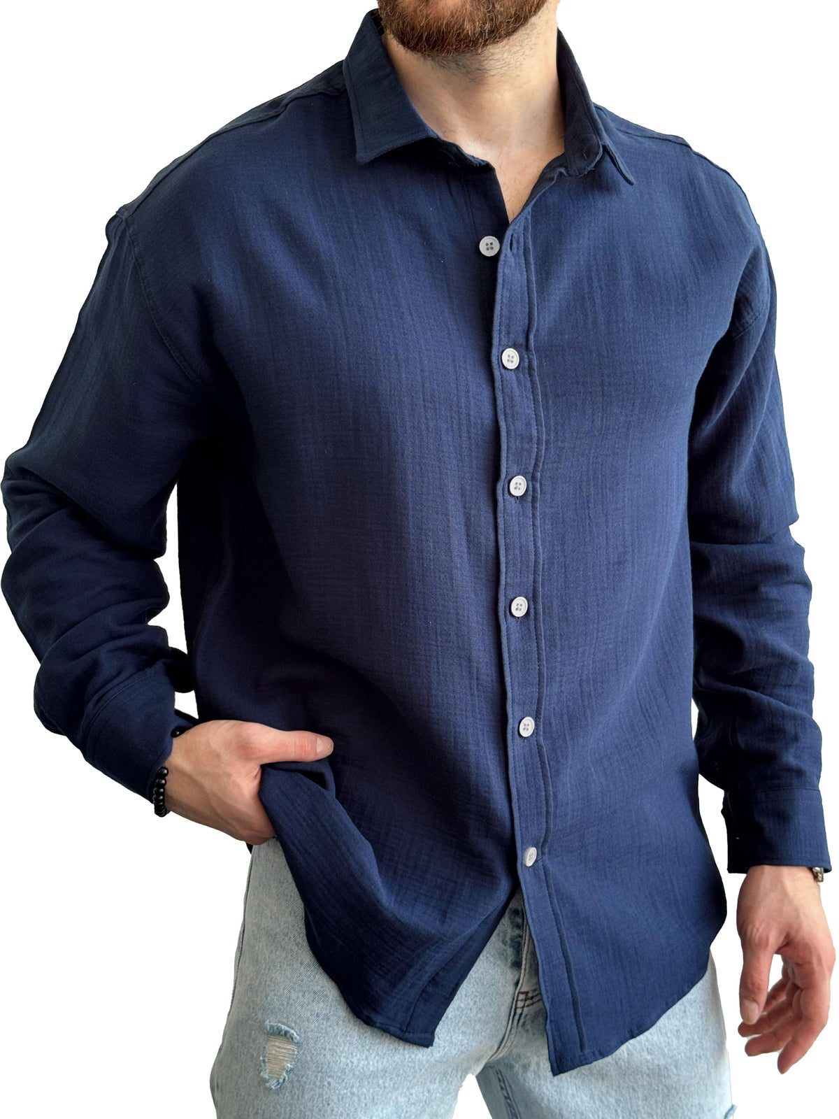 Men's Fashion Casual Lapel Long Sleeve Shirt