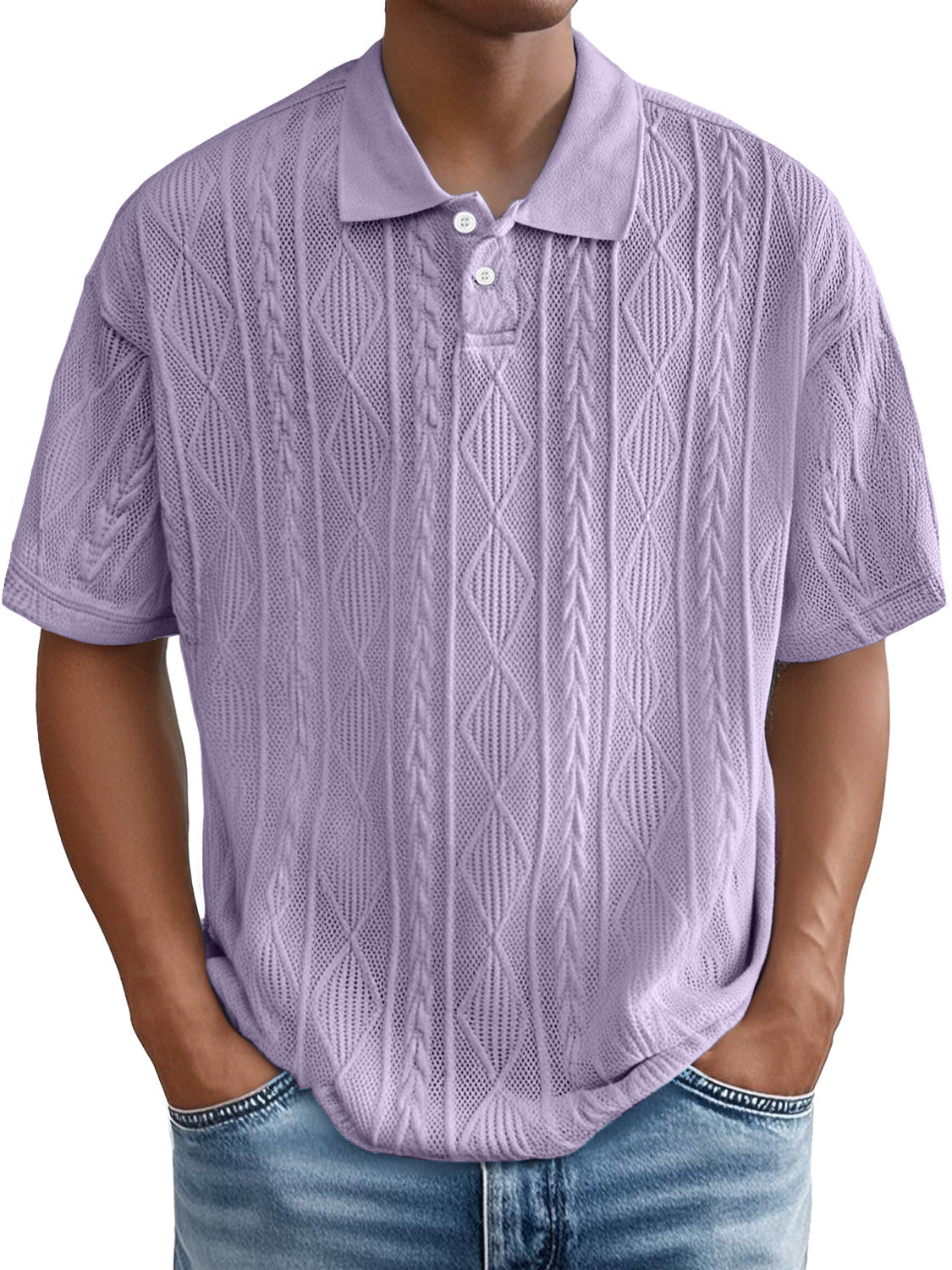 Men's Daily Casual Jacquard Texture Casual And Comfortable Short-sleeved Polo Shirt