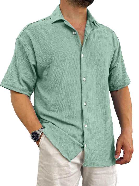 Men's Casual Daily Solid Color Texture Solid Color Short-sleeved Shirt