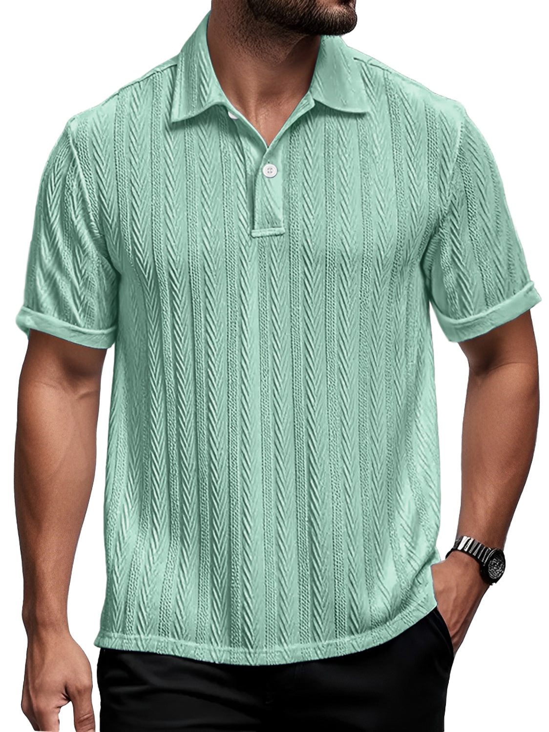 Men's Daily Casual Lapel Texture Comfortable Short-sleeved Polo Shirt