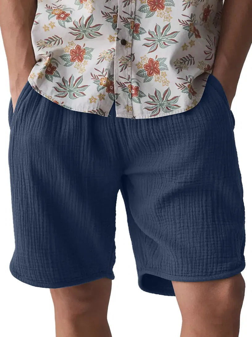 Men's Textured Cotton Pocket Casual Loose Versatile Shorts