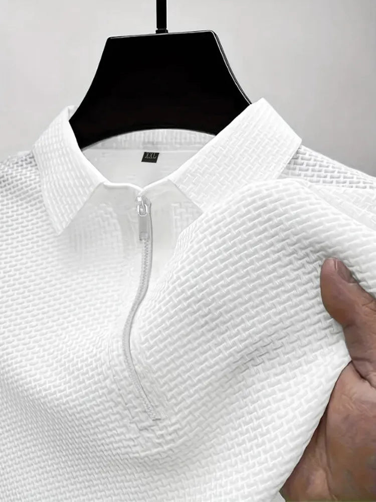 Men's Summer Ice Silk Breathable Fashion Casual Zipper Short-sleeved Polo