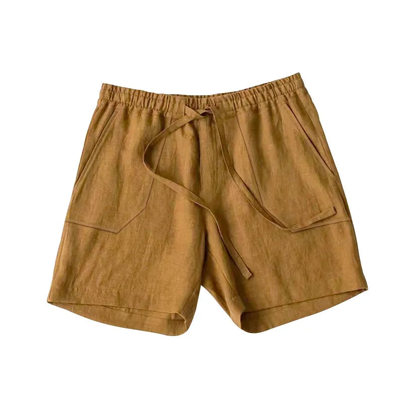 Men's Linen Casual Vacation Double Pocket Drawstring Elastic Waist Shorts Cropped Pants