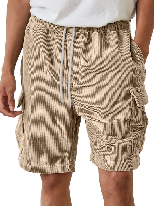 Men's Daily Corduroy Multi-Pocket Casual Drawstring Solid Color Shorts
