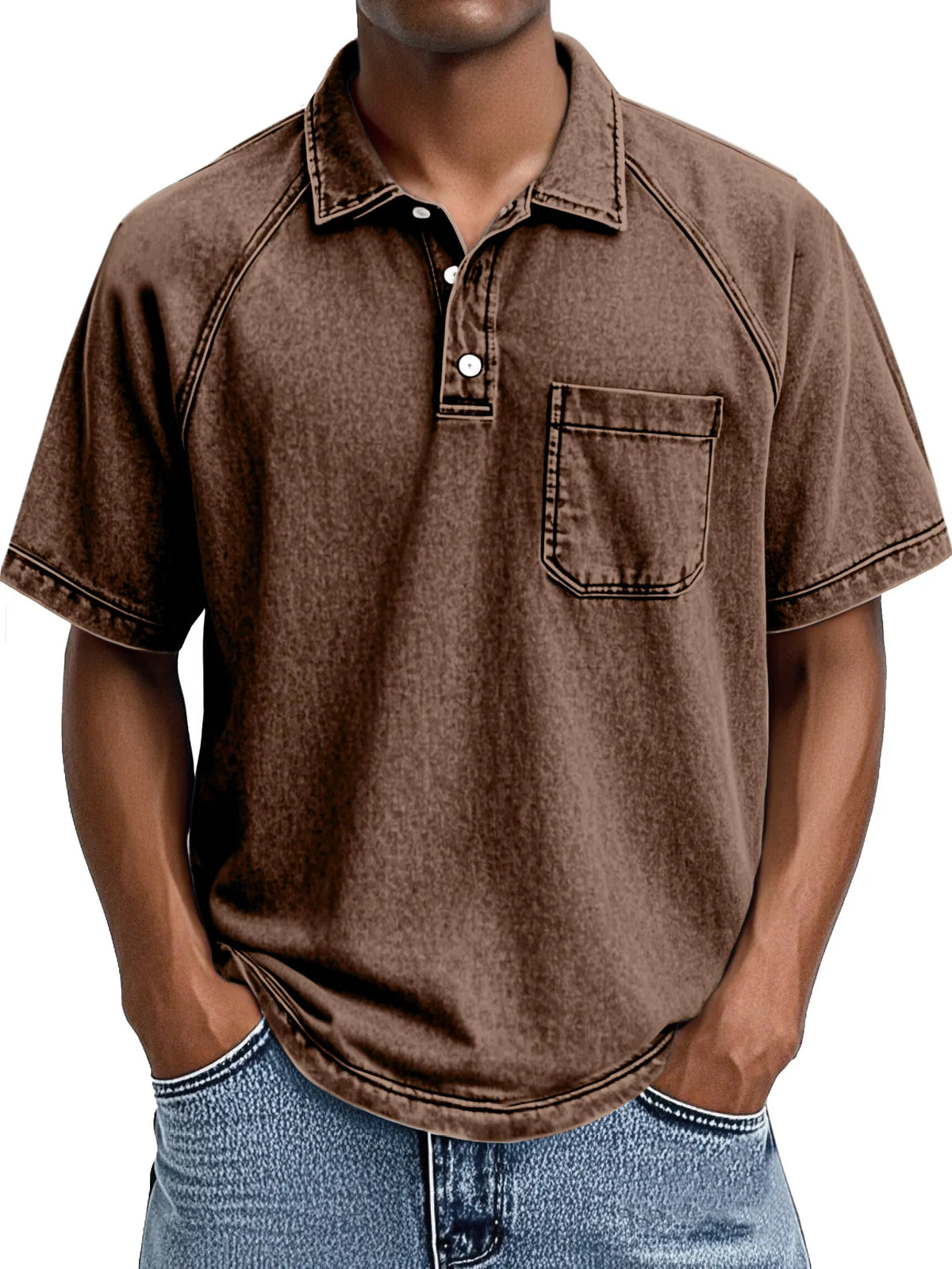 Men's Retro Casual Lapel Raglan Short Sleeve Polo Shirt
