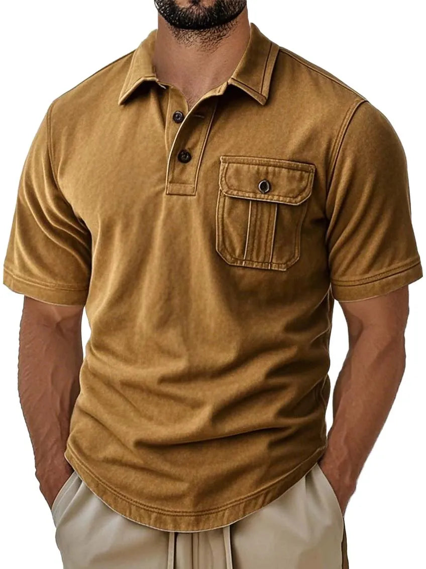 Men's Retro Fashion Workwear Lapel Short-sleeved Polo Shirt