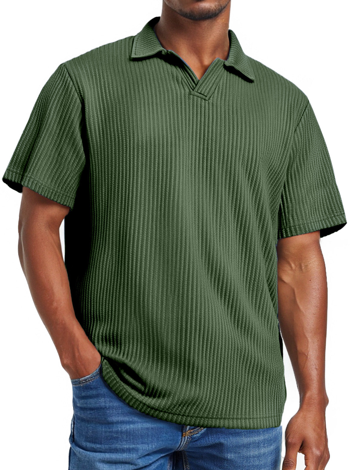 Men's daily pitted V-neck short-sleeved POLO shirt