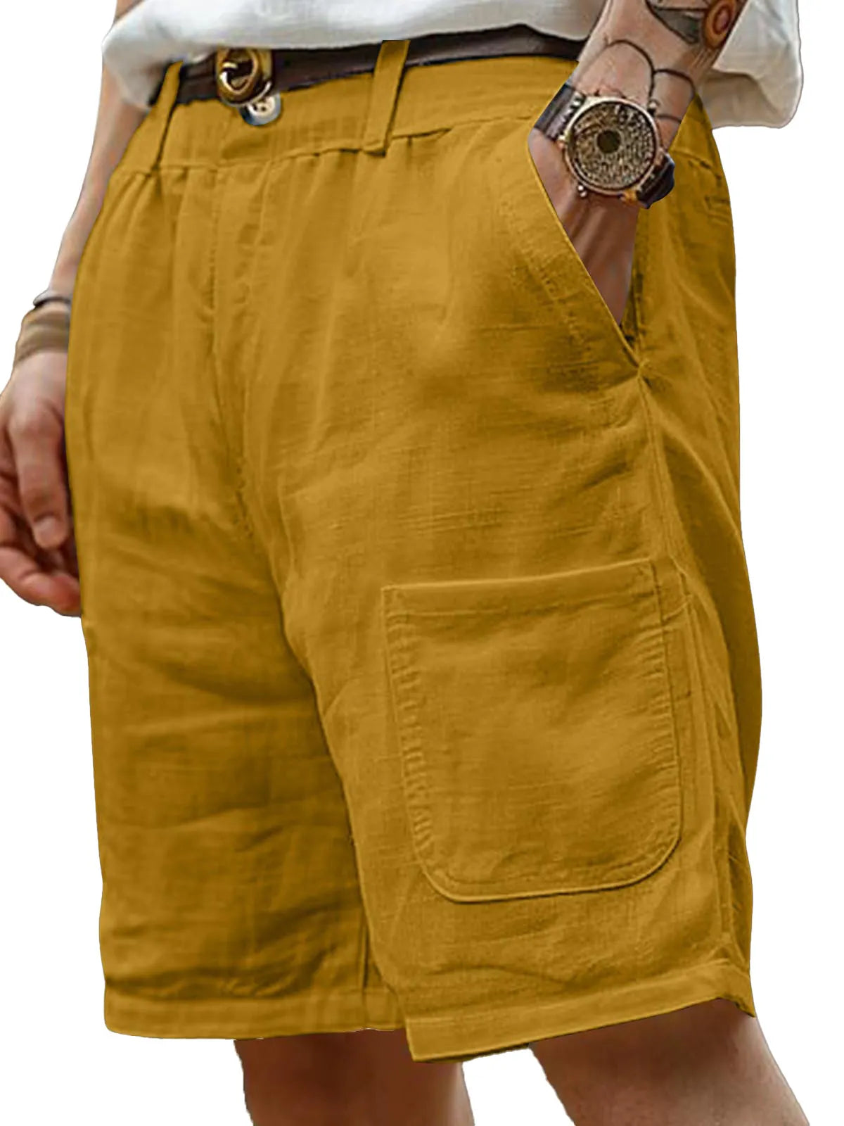 Men's Summer Loose And Comfortable Cotton And Linen Pocket Beach Shorts