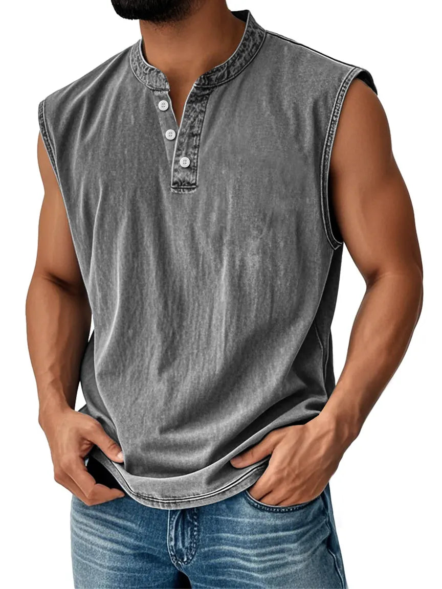 Men's Retro Stand Collar Button Casual Fashion Sleeveless Vest