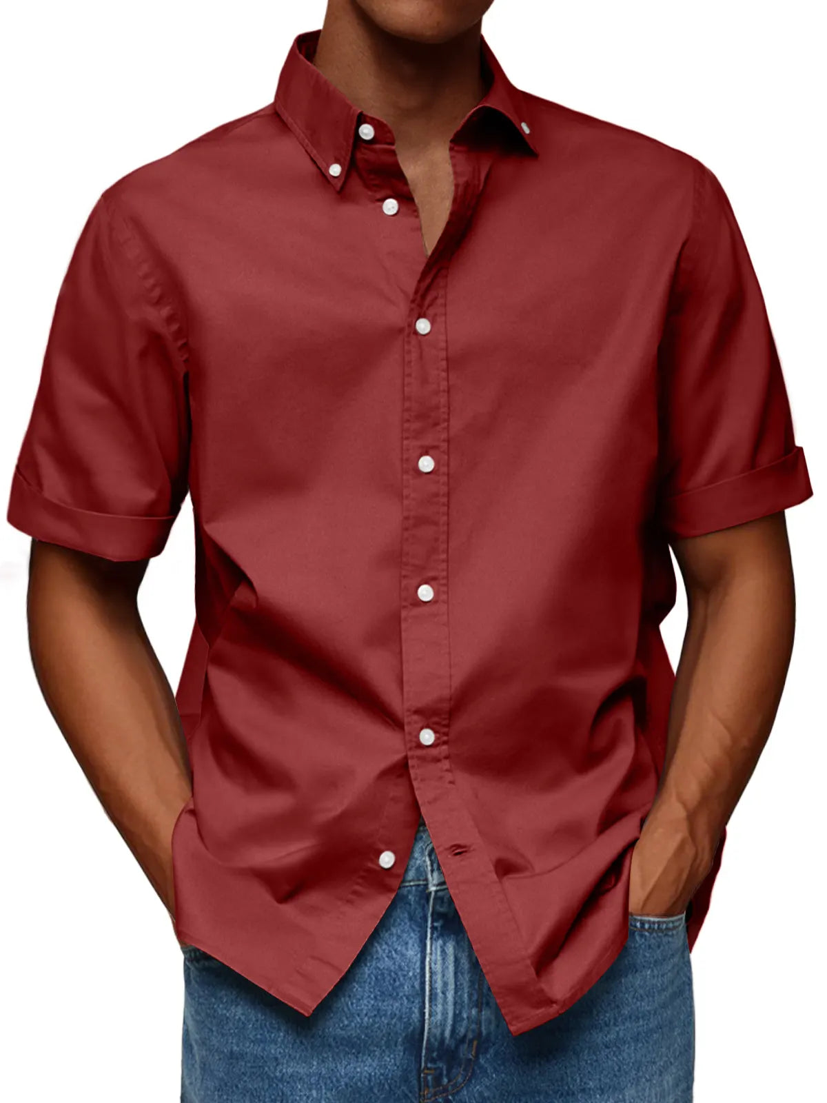 Men's Fashion Casual Lapel Solid Color Comfortable Short Sleeve Shirt