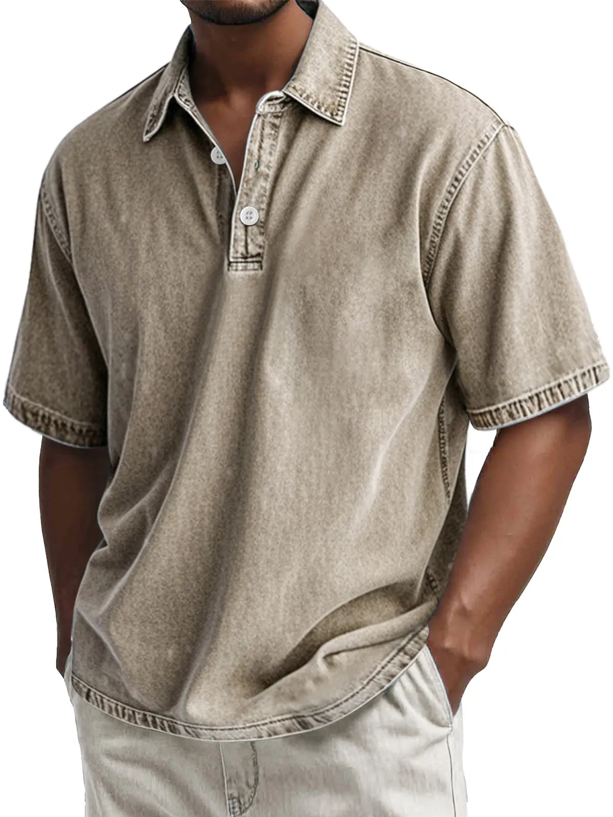Men's Retro Cotton Washed Casual Lapel Short Sleeve POLO Shirt