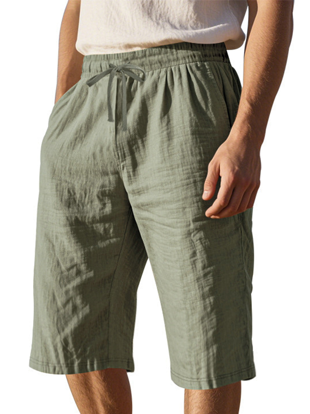Men's Simple Solid Color Comfortable Breathable Loose Cropped Pants