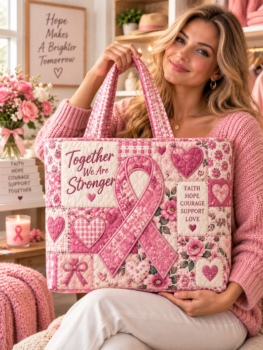 Pink Gingham Heart Floral Ribbon Patchwork Quilted Tote Bag