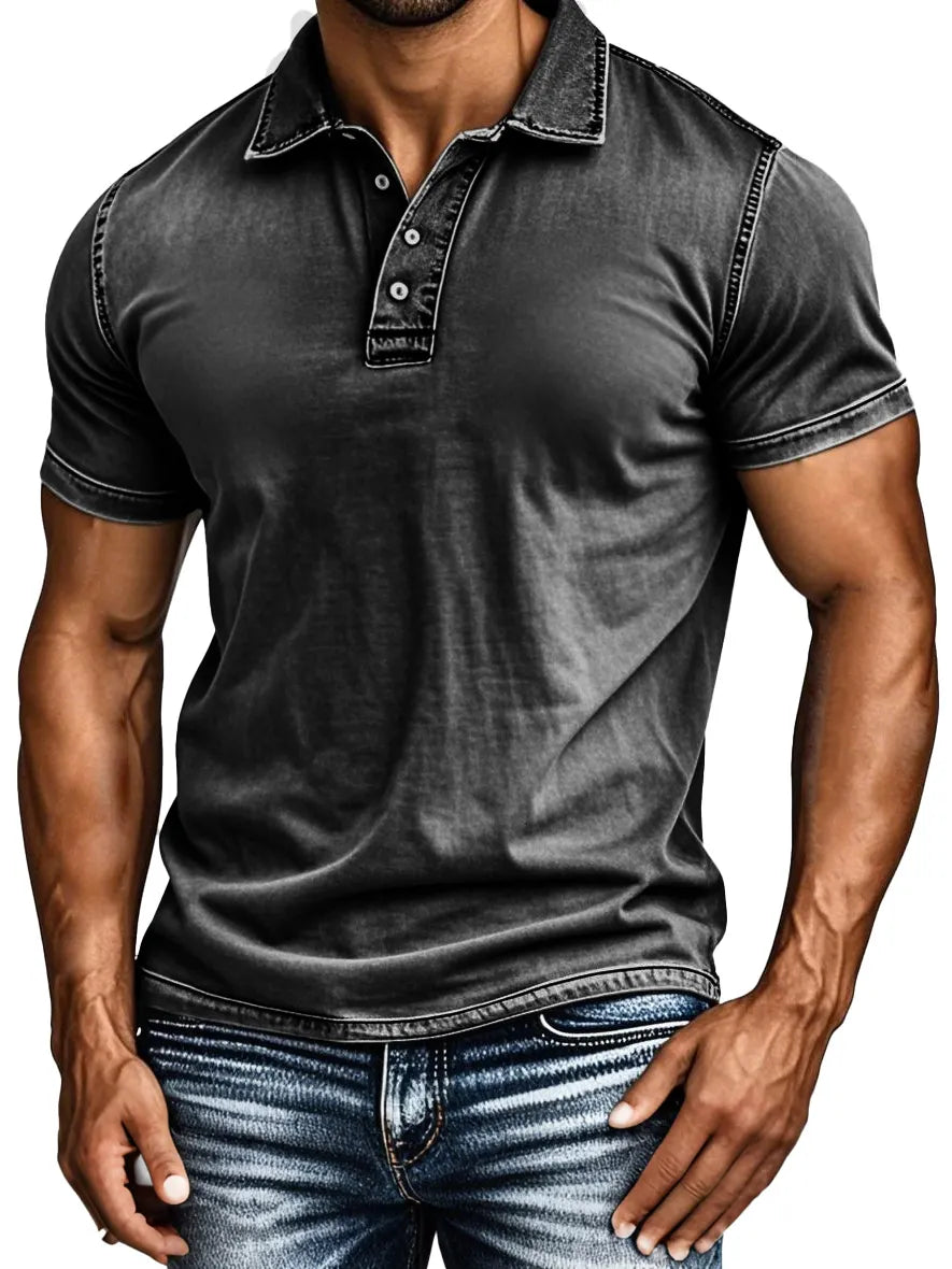 Men's Fashion Retro Distressed Lapel Short-sleeved Polo Shirt