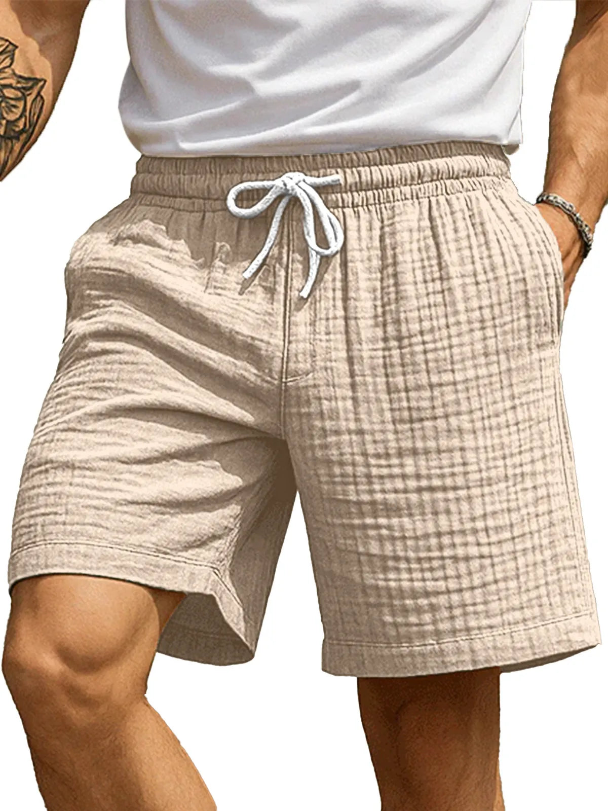 Men's Casual Hawaiian Pleated Textured Beach Shorts