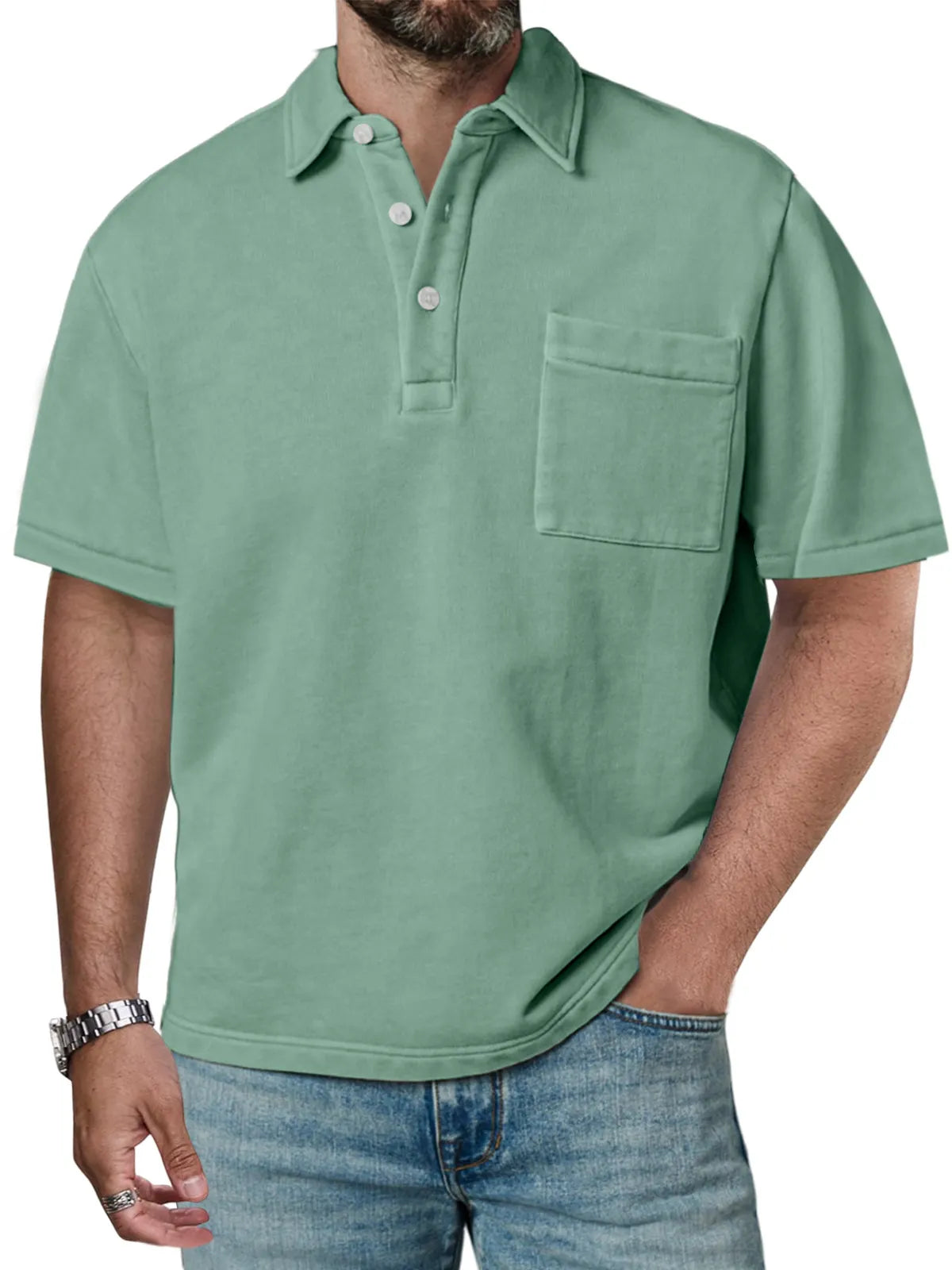 Men's Casual Solid Color Daily Simple Lapel Short-sleeved Polo Shirt