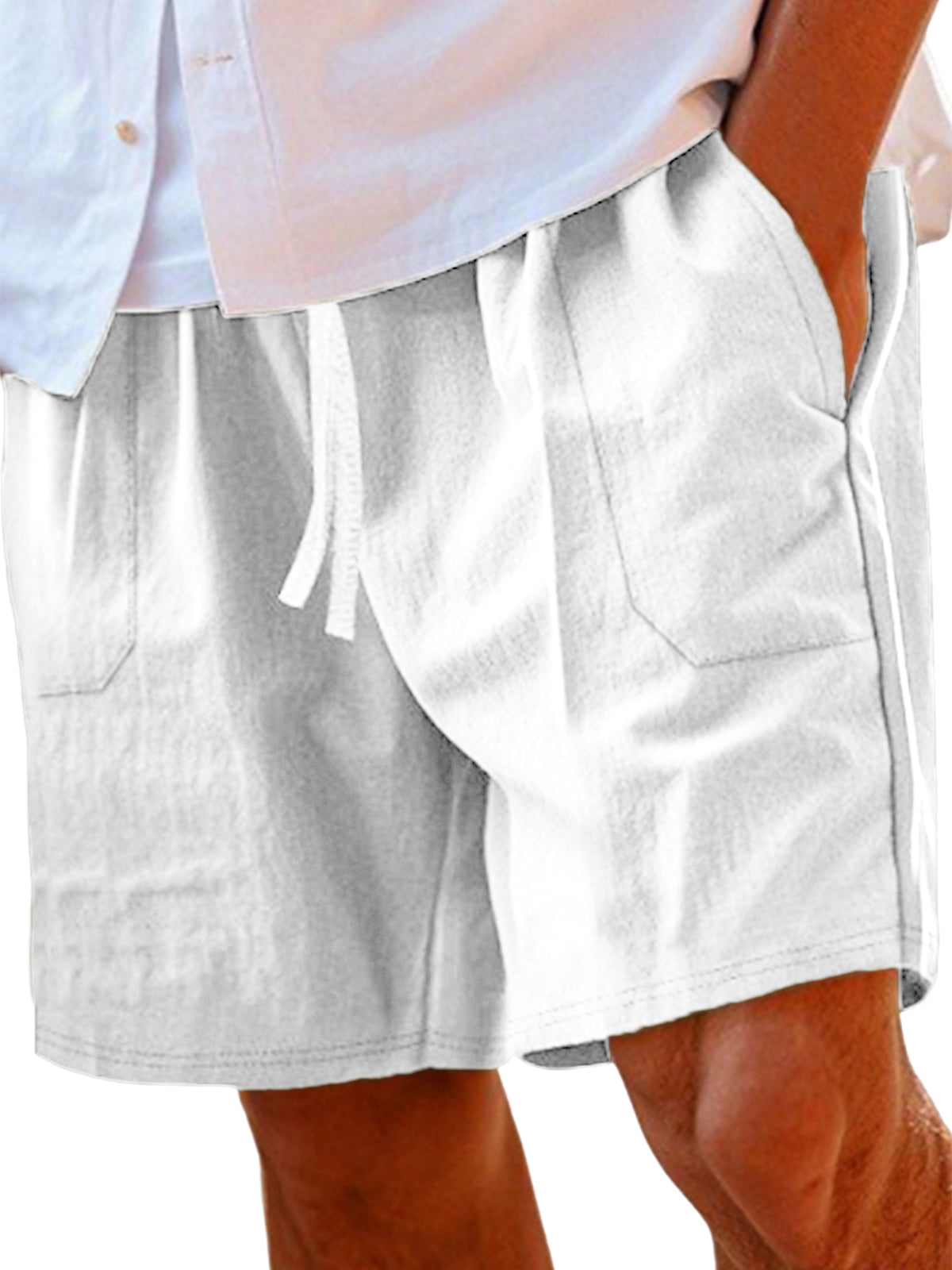 Men's Comfortable Linen Lace-Up Vacation Shorts with Side Pockets