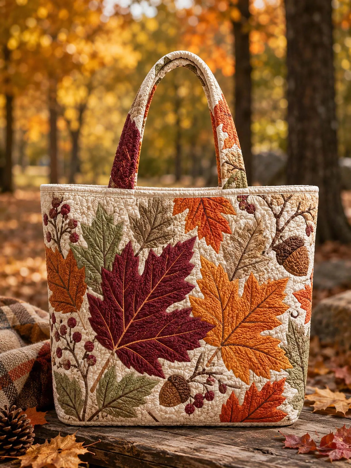 Vintage Maple Leaf Patchwork Quilted Tote Bag