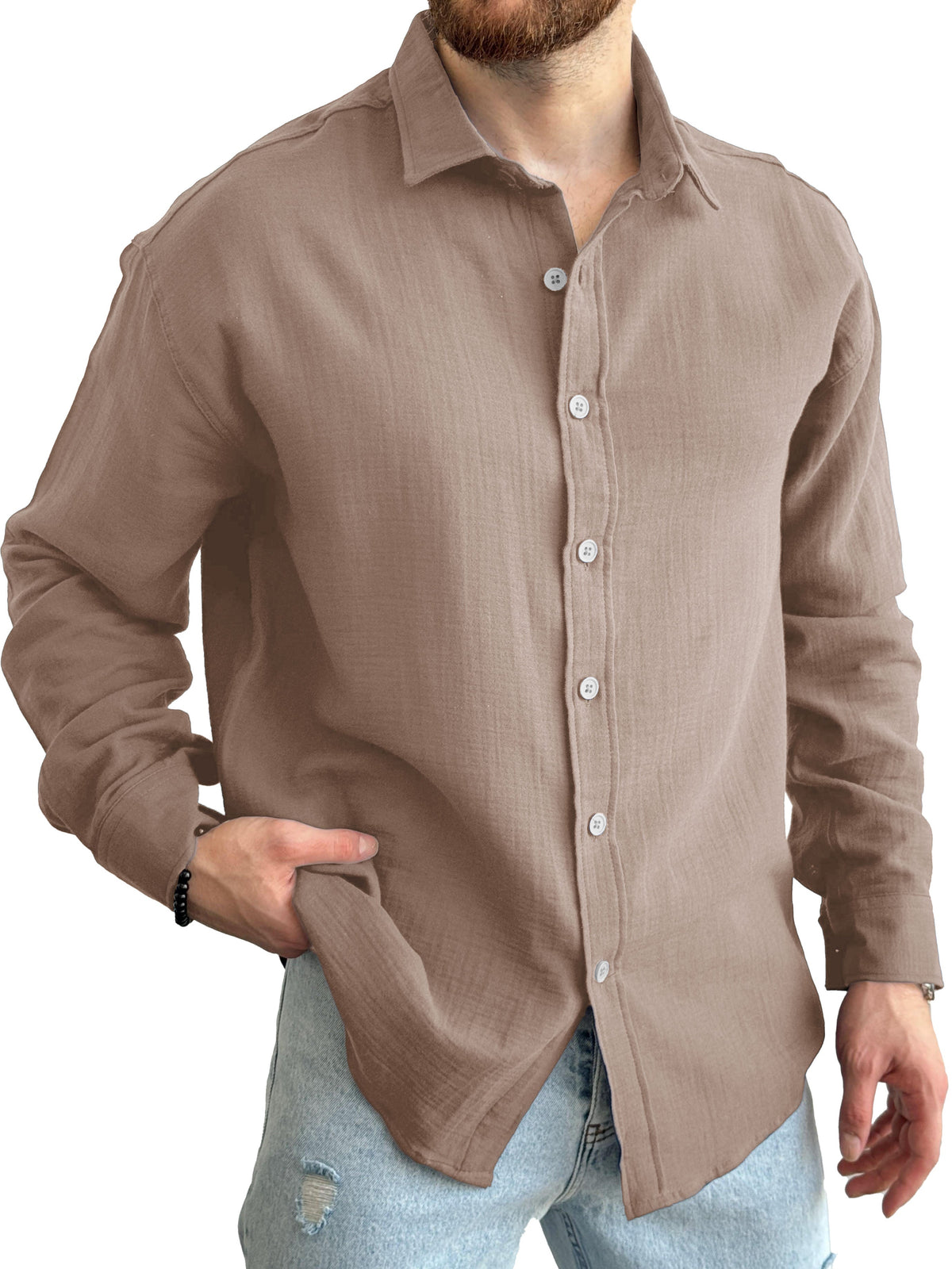 Men's Fashion Casual Lapel Long Sleeve Shirt