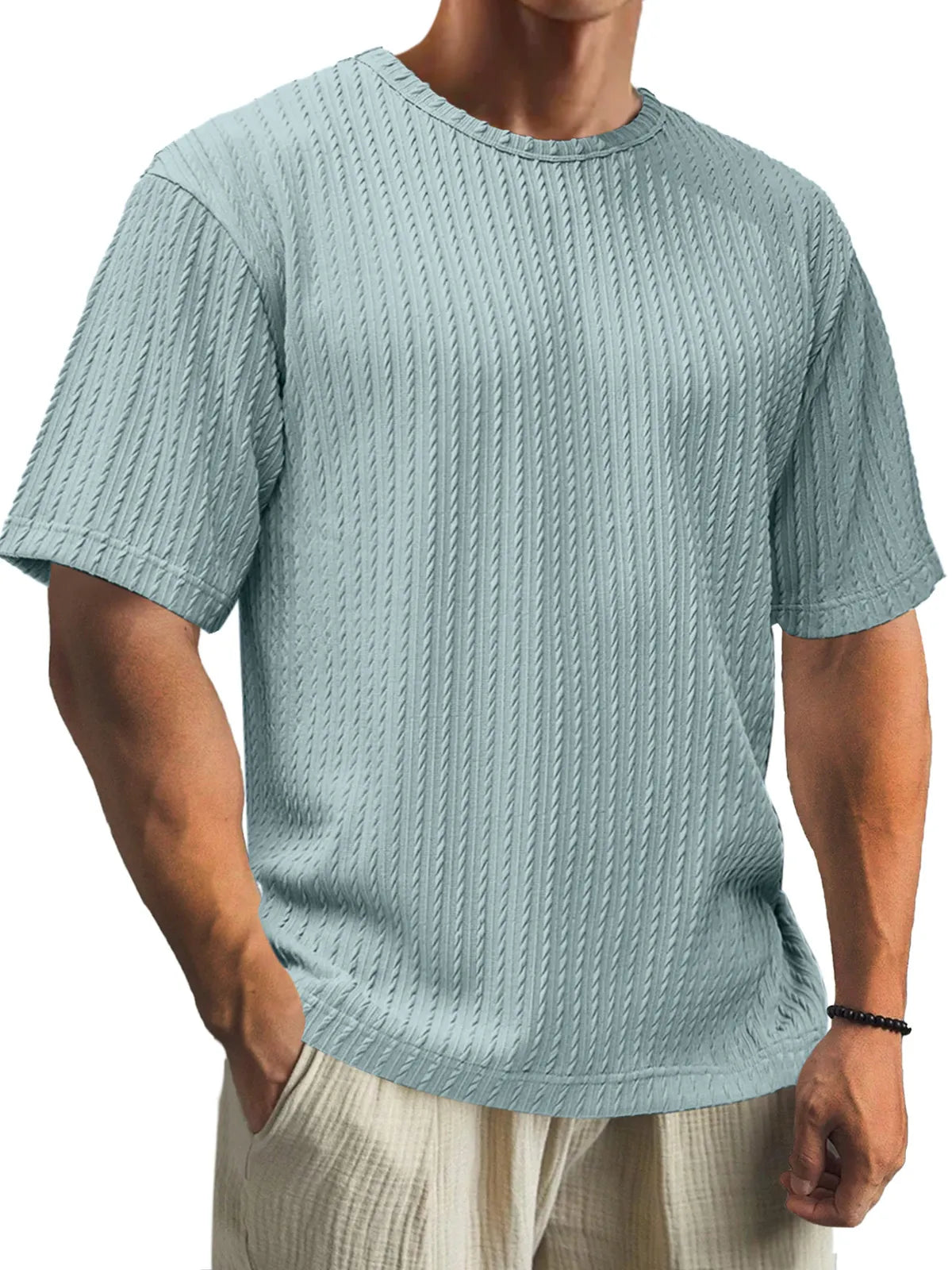 Men's Casual Daily Cotton Jacquard Texture Short Sleeve T-shirt