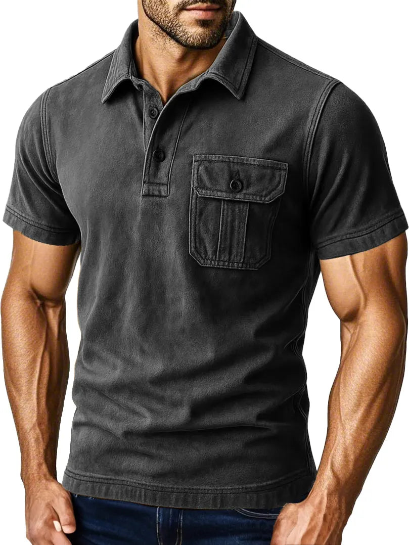 Men's Outdoor Retro Workwear Lapel Pocket Polo Shirt