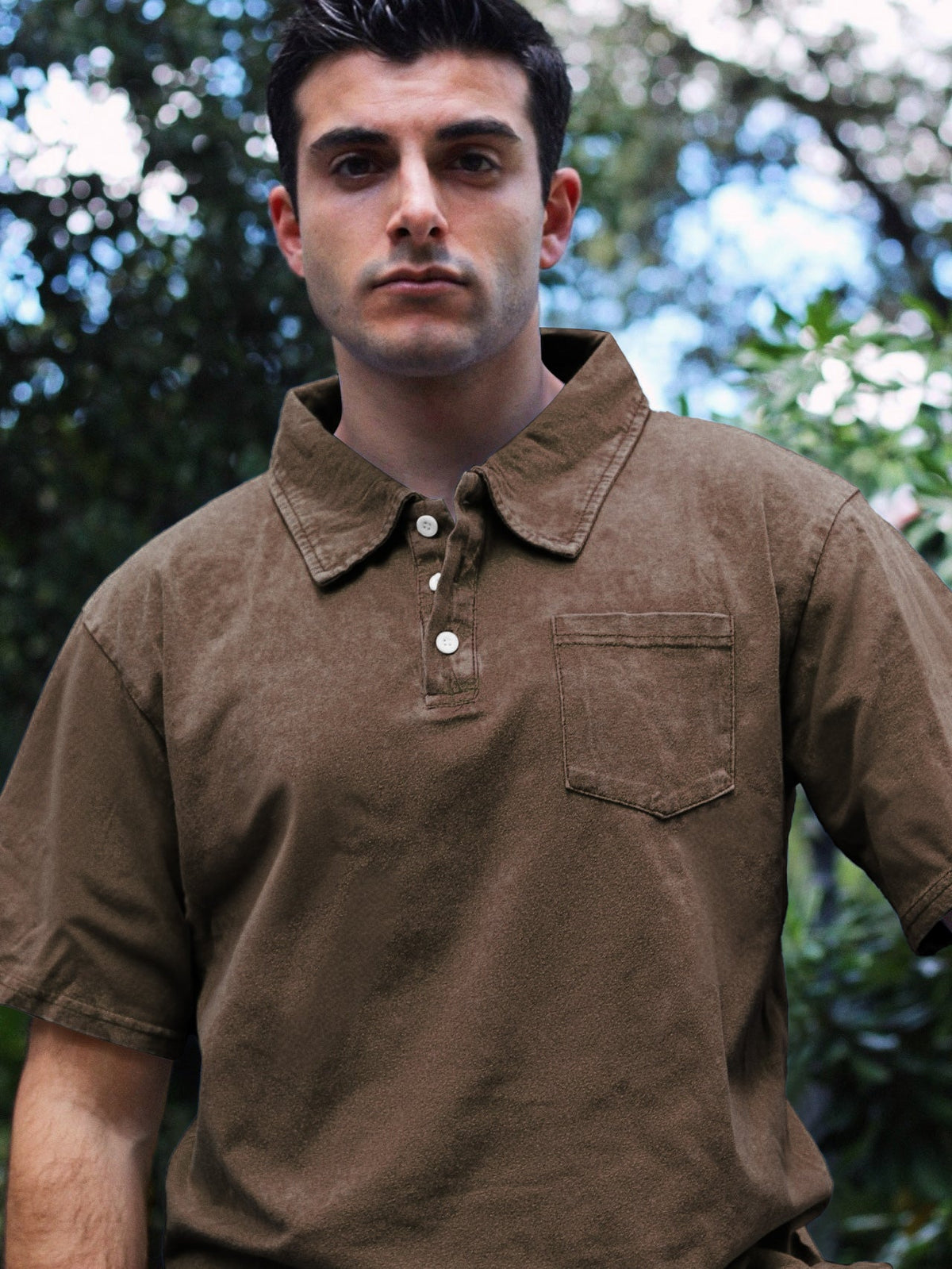 Men's Vintage Distressed Casual Pocket Lapel Short Sleeve POLO Shirt